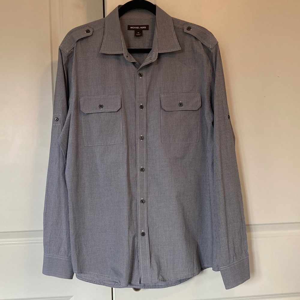Michael Kors Blue and White Checked Shirt - Picture 2 of 7